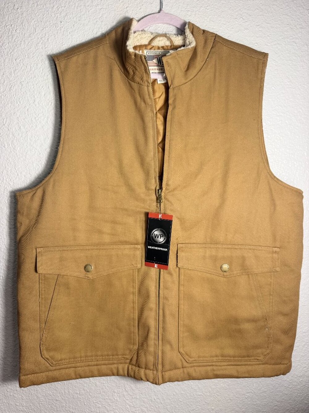 Weatherproof Heritage Sherpa Lined Canvas Work Vest Tan Men's XL NWT
